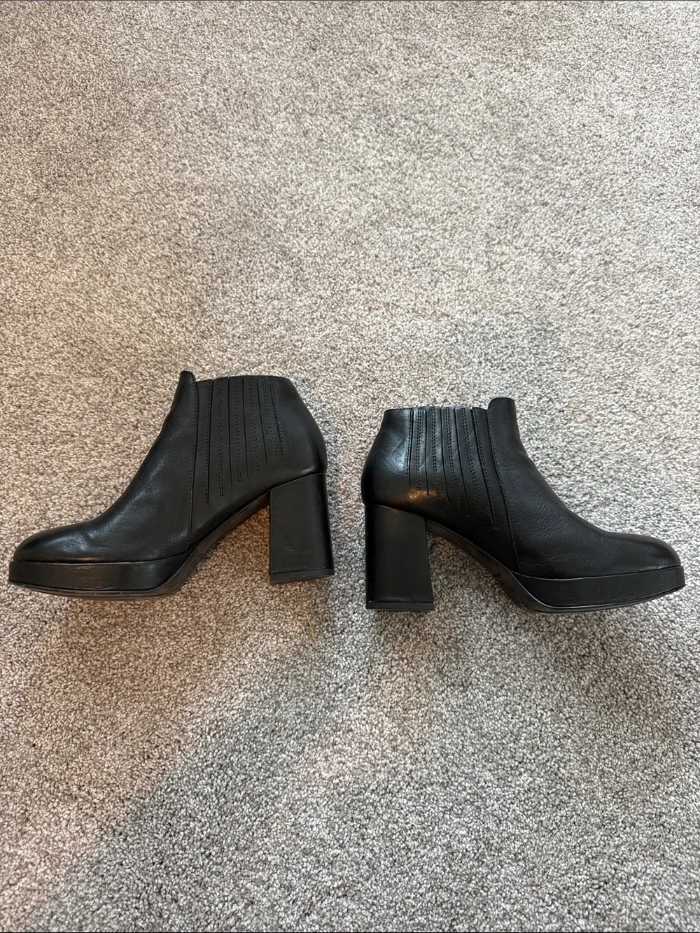 Eileen Fisher Black Leather Ankle Booties with Elastic Insets